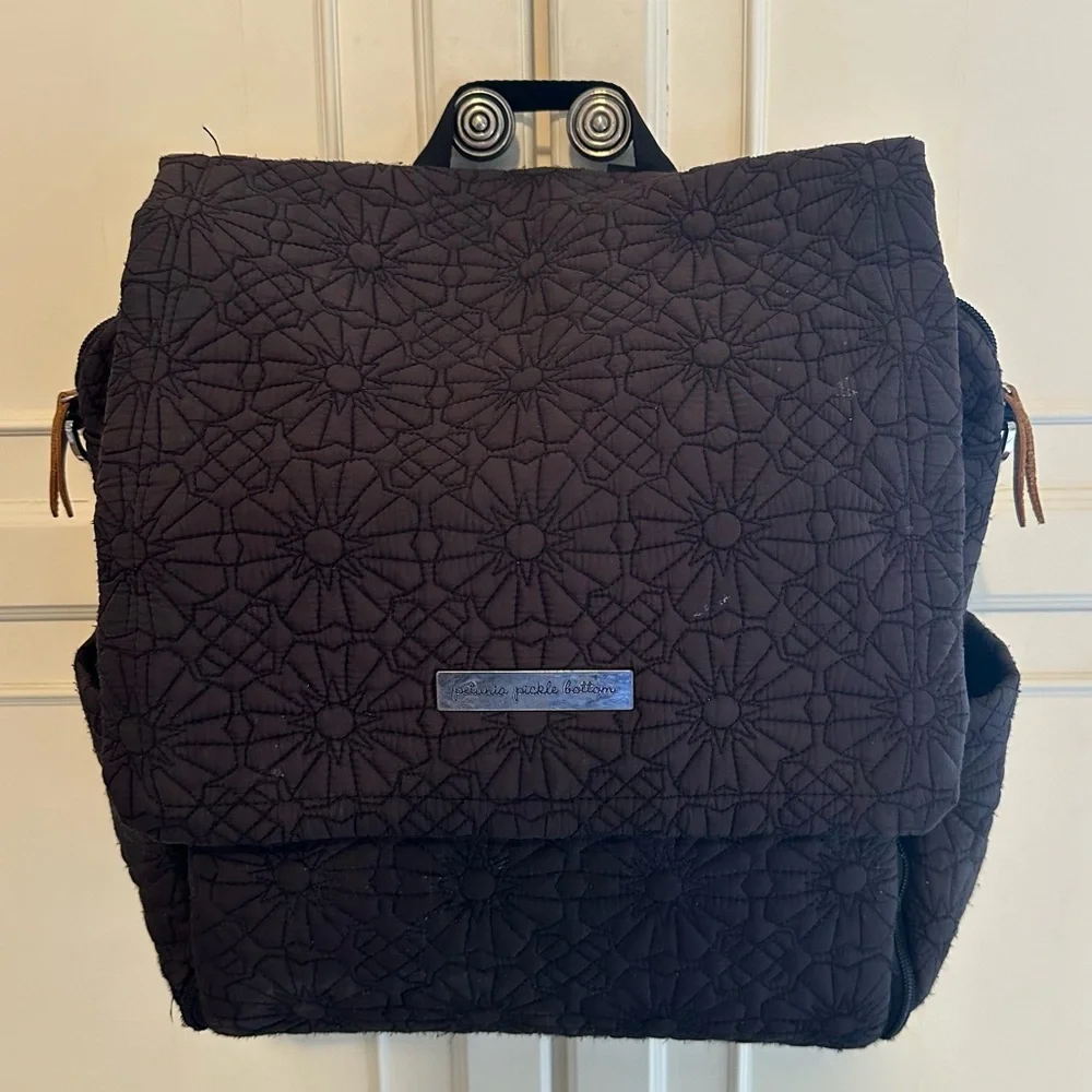 Petunia Pickle Bottom Black Quilted Flower Convertible Boxy Backpack